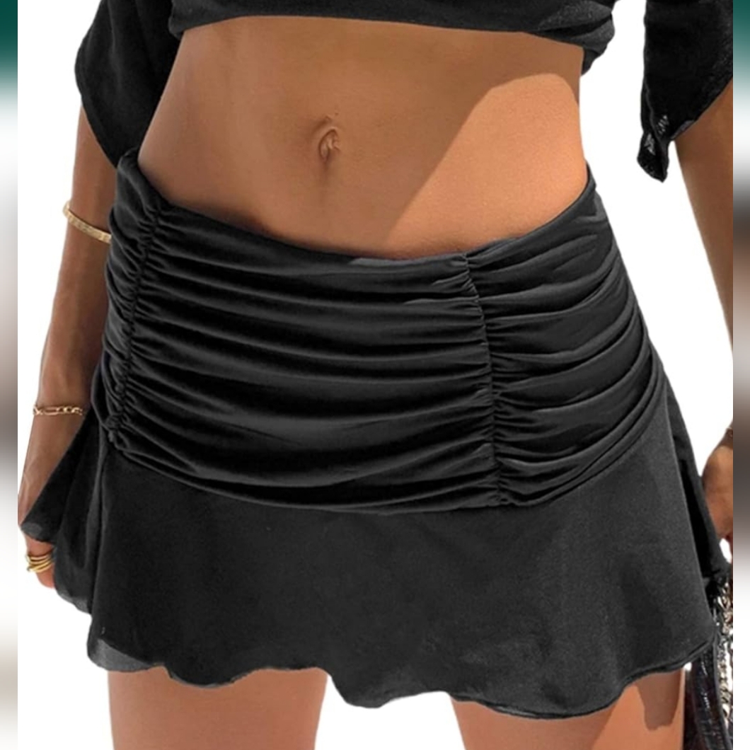 Amazon Y2k Trendy Tik Tok Famous Black Rouched Ruffled Mini Skirt